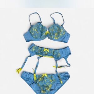 Agent Provocateur Blue and Yellow Lace Lingerie Set